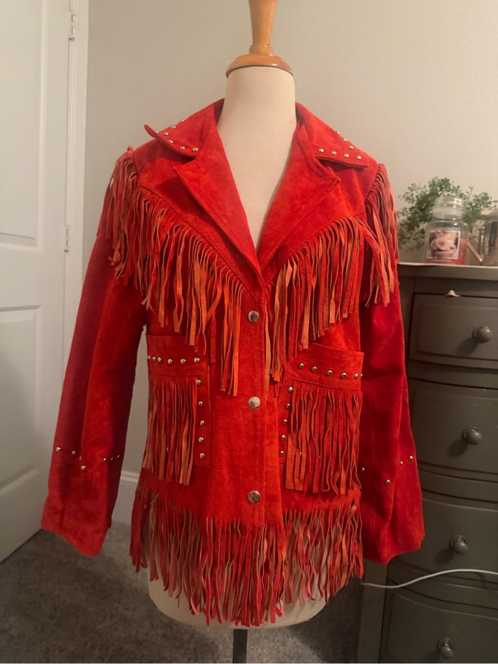 Burnt Orange Suede Fringe Studded Jacket - Women